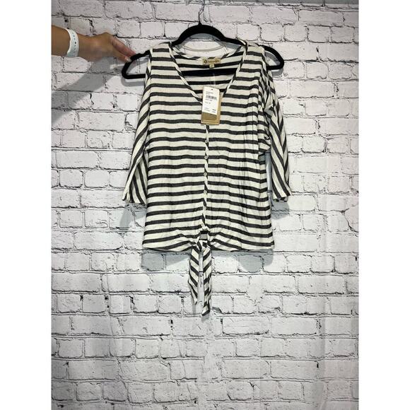 NWT Democracy Cold Shoulder Striped Blouse - Picture 7 of 10
